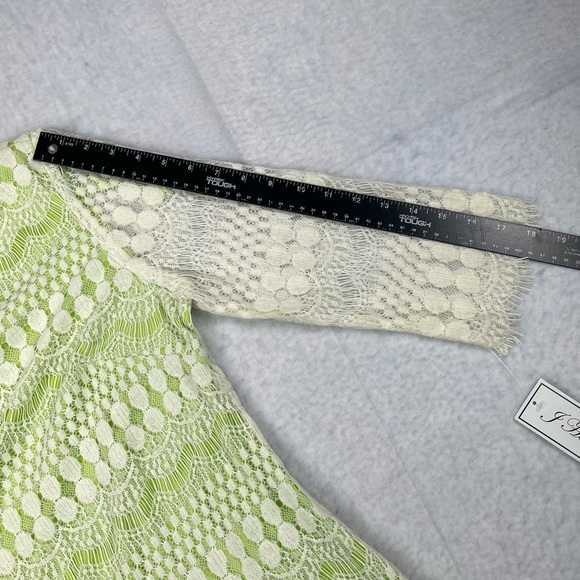 J Howard Dress Womens 10 Kiwi Green Cream Lace Overlay Midi Lined - Picture 8 of 13